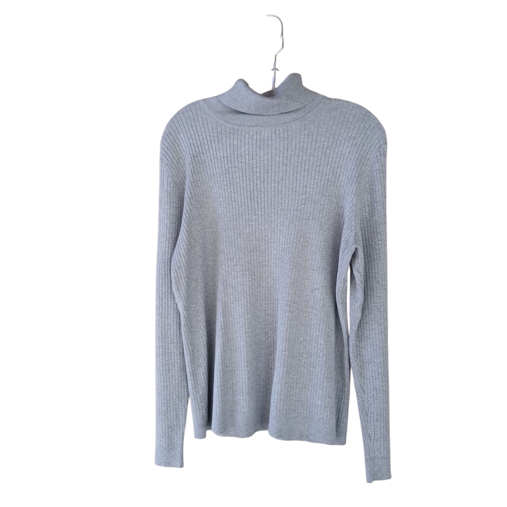 Chico's Gray Ribbed Knit Silk Blend Turtleneck Sweater XL